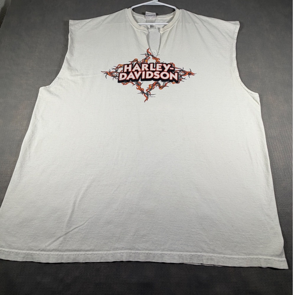 Harley Davidson Mens 3XL White Sleeveless Muscle Tee Keystone SD 2008 Y2K